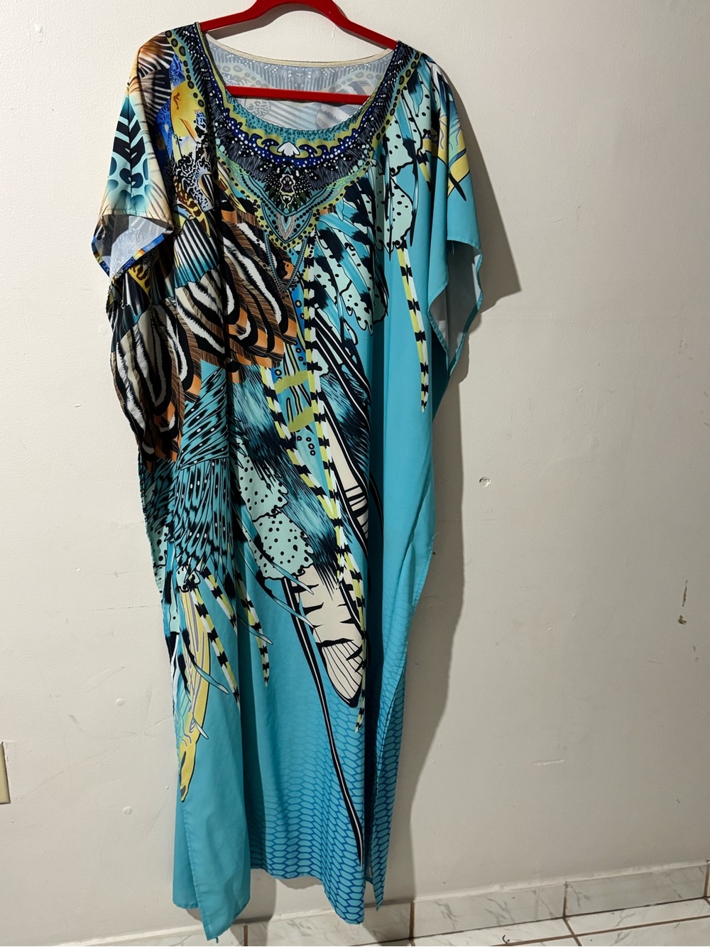 Turquoise Printed Embellished Maxi Dress